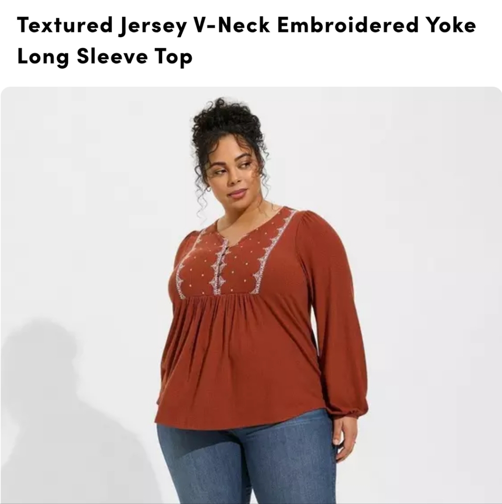 Torrid Brown Embroidered Long Sleeve Blouse
